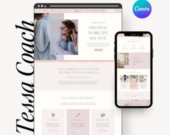 TESSA Coach Canva Website | Website Template Clean, Modern, Minimal | Website Landing Page Template | Coaches, VA's, Social Media Managers