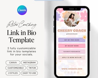 Modello di collegamento retrò nella biografia Canva / Landing page per dispositivi mobili (download digitale)