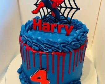 Personalised Spider Hero Cake Topper – Custom Name & Age – Superhero Birthday Cake Decoration