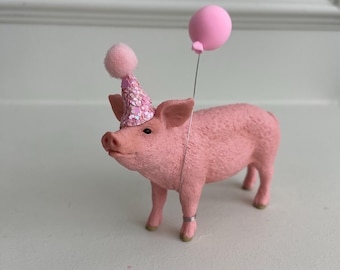 Party Pig Cake Topper: Custom Glitter Hat & Balloon Figurine