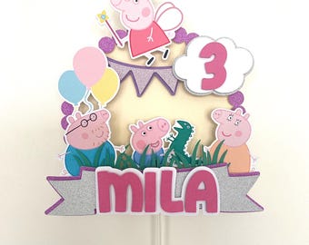 Personalised Peppa Pig Cake Topper: Glitter Birthday Party Decor