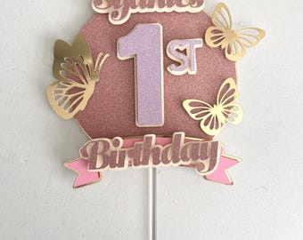 Personalised Butterfly Cake Topper: Glitter Birthday Party Decor