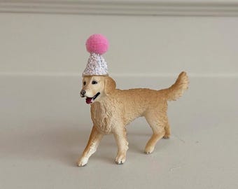 Golden Retriever Cake Topper – Custom Hat & Balloon | Dog Birthday Party Decoration