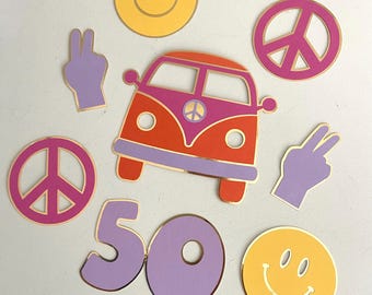 Retro 70s Cake Charm Set: Hippie Van, Peace & Smiley Faces