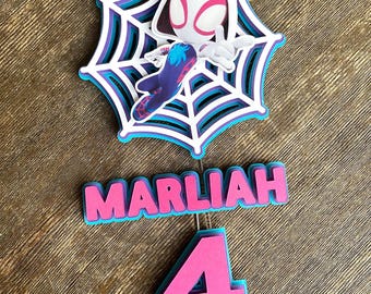 Personalised Spider Hero Girl Cake Topper – Custom Name & Age – Superhero Birthday Party Decoration
