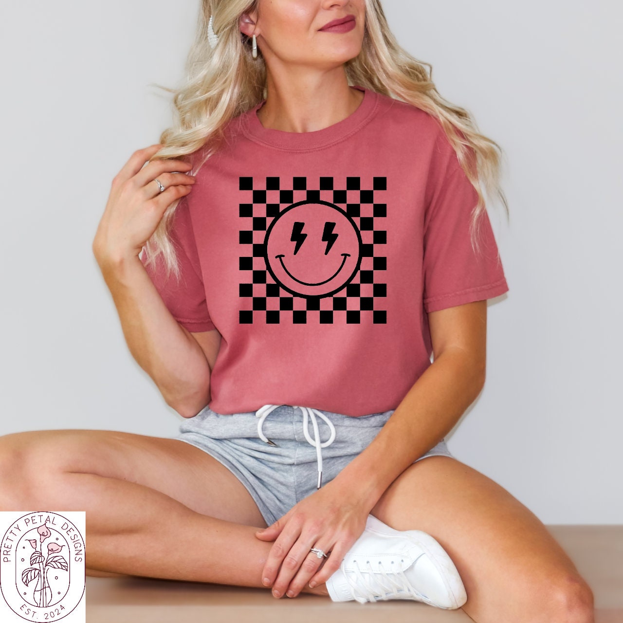 Comfort Colors Tee, Checkered Smiley, Checkered Smiley Tee, Checkered ...