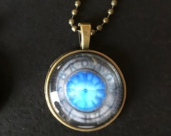 Bromo Seltzer Tower Clock Round Metal Bezel Glass Dome Pendant with Ball Chain Necklace - One Of A Kind