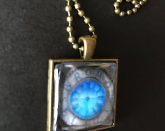 Bromo Seltzer Tower Clock Square Metal Bezel Glass Dome Pendant with Ball Chain Necklace