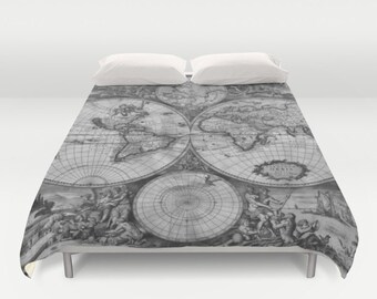 Antique World Map Duvet Cover Vintage World Map Bedding Old Etsy