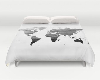 Ocean Texture Map Duvet Cover, Decorative bedding, World Map Bedding, bedroom blanket, Black White Bedding, Dorm Bedding, Modern Bedding