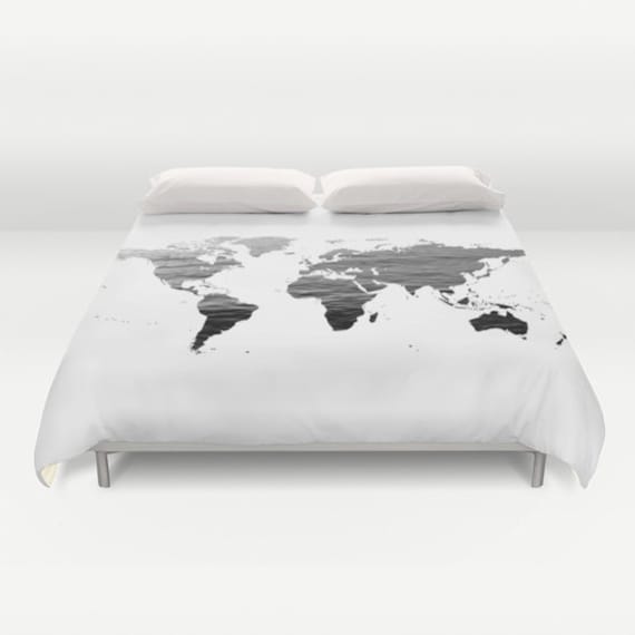 Ocean Texture Map Duvet Cover Decorative Bedding World Map Etsy