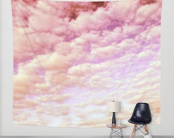 Cotton Candy Sky - Wall Tapestry, modern, home decor, nature, fine art, cloudy sky, inspirational, dreamy, cloud, wedding, dorm, office