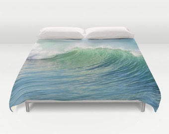 Ocean Duvet Cover, Waves Decorative bedding, unique design, Nautical blanket cover, Aqua Blue bedroom, Beach, Surf,Water,Ocean Blue, Green