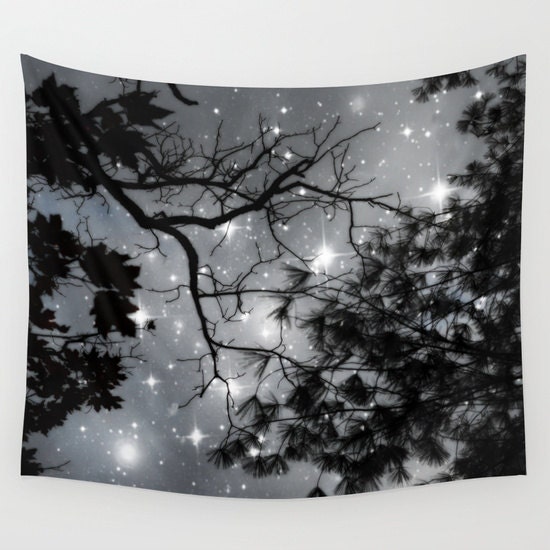 Trees Wall Tapestry, Stars Tapestry, Night Sky Home Decor, Nature