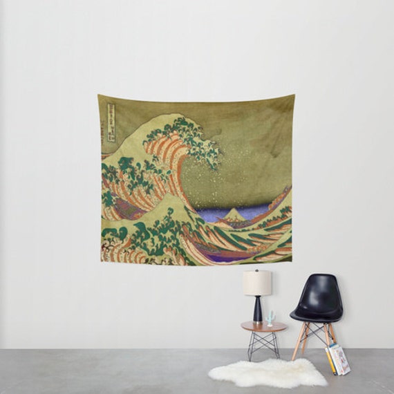 W x L 78.7 x 59.1 Pouces Tapisserie Murale Japonaise de Vague Tapisserie Murale Grande Vague D/écoration Murale Vague de Kanagawa avec Fleur de Cerisier Coucher du Soleil Noir et Blanc