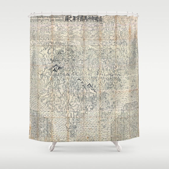 Old Japanese Buddhist World Map Shower Curtain Vintage World Etsy