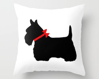 Scottie Dog Throw Pillow, Scotty Dog Pillow, Black Dog Pillow, Decorative Pillow, Cute Home Decor, Cute Pillow, Red Bow, Pet, Dorm, Office