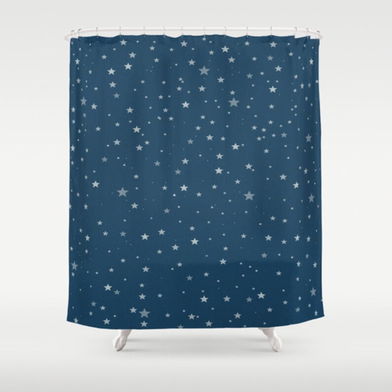 Starry Night Shower Curtain, Patriotic Bathroom, Modern, Home Decor, Digital Art, Navy Blue Shower Curtain, Stars Shower Curtain, Space image 1