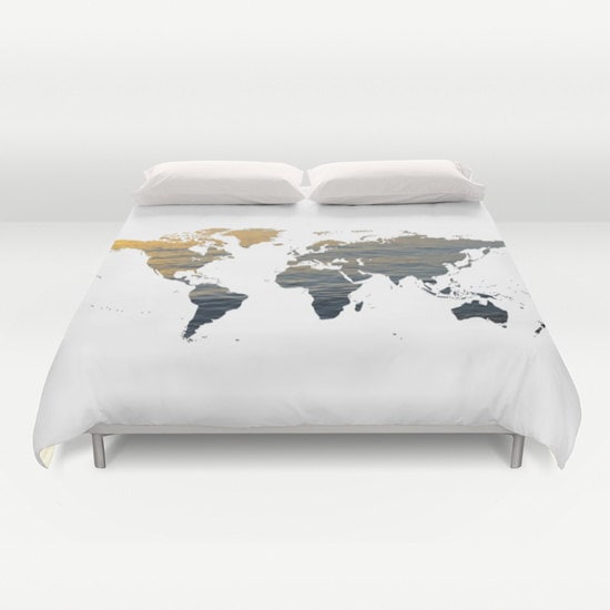 Sea Texture World Map Duvet Cover Decorative Bedding World