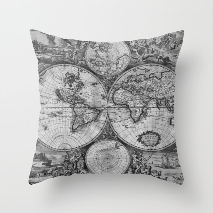 Old World Map Throw Pillow Vintage Map Pillow World Map