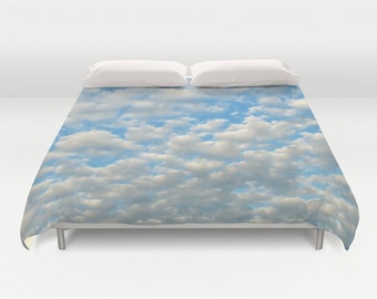 POPCORN CLOUDS Duvet Cover, Decorative Blue White bedding, light, happy, dorm bedding, bedroom, wedding gift, dreamy, whimsical, cloudy sky