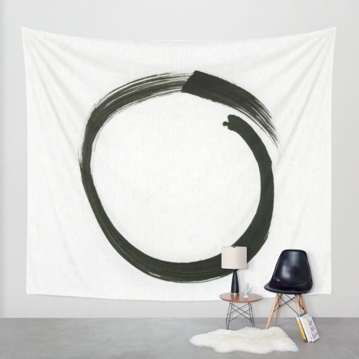 Enso Tapestry, Zen Tapestry, Black and White, Ink Painting, Buddhism