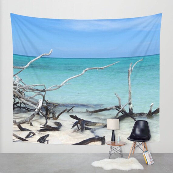 Beach Tapestry Nautical Tapestry Coastal Large Wall Decor Photo Tapestry Aqua Blue Nature Dorm Office Sea Water Tapestry Tree Sand Etsy