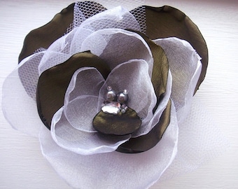 The Original Petals Flower - Sage white blossom hair flower pin fascinator or brooch, one of a kind wearable art handmade by Marianna Mills