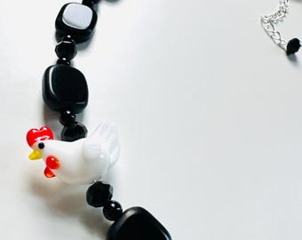 Lampwork Chicken - one of a kind artisan necklace