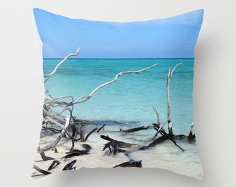 Beach Throw Pillow, Ocean Blue Pillow, Decorative Pillow, Nature Cushion, Tropical, Office, Nautical Pillow, Surf, Beach Hut, Holiday, Dorm