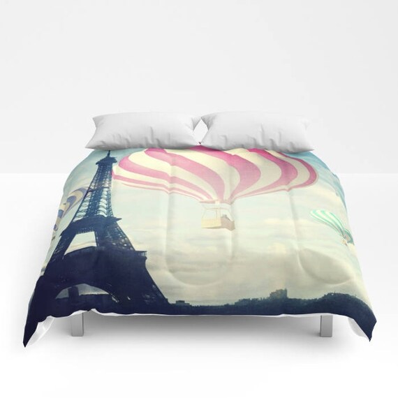Hot Air Balloons Paris Comforter Pink Bedding Unique Design Etsy