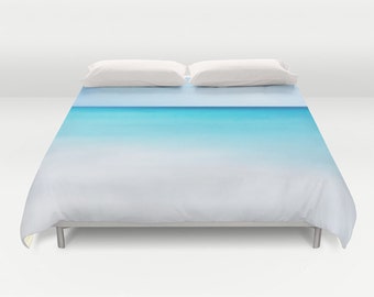 OCEAN Waters Duvet Cover, Ocean Decorative bedding, unique design, Nautical, sea, happy, Aqua Blue, Surf, Calm Waters, Blue Shades, Dorm