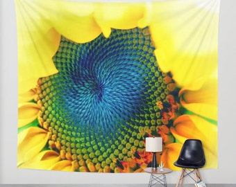 Solar Energy - Wall Tapestry, Wall Art , Fine Art Photography, Modern, Home, Nature, Flower, Sunflower,Wedding, Office, Floral, Dorm, Yellow