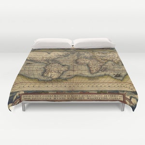 Antique World Map Duvet Cover, Vintage World Map Bedding, Old Map Bedspread, Decorative, Unique Design, World Map Decor, Dorm, Old Map,Brown