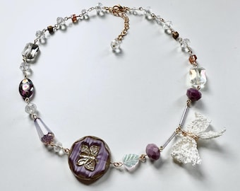 Butterfly and Lace - one of a kind artisan necklace designed and handmade in the U.S. by Marianna Mills artist