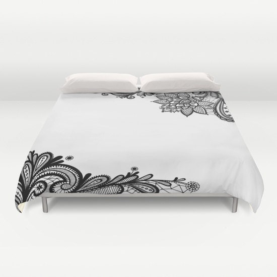 White Black Duvet Cover Black Lace Print Made To Order Black