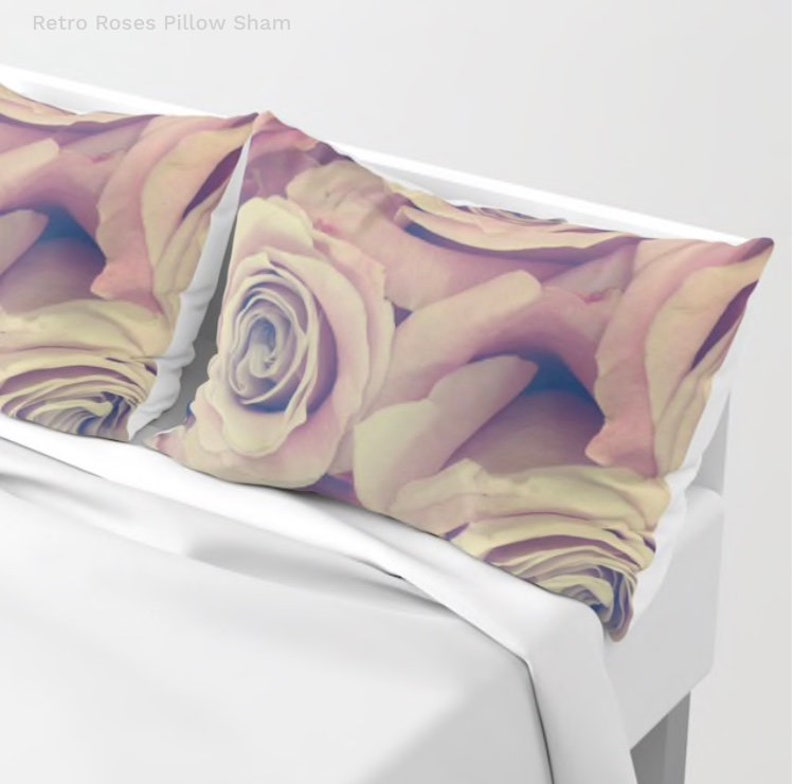 Retro Roses Pillow Shams Set Of 2 Cover Dorm Fl Retro Roses Pillow Shams Set Of 2 Cover Dorm Fl Decor Pink Bedroo