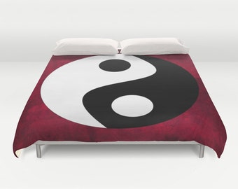 Yin and Yang Duvet Cover, Red Decorative bedding, Zen Decor, Chinese Symbol bedding, Buddhism Decor, Spirit Mind, Buddhist Symbol, Zen, Dorm