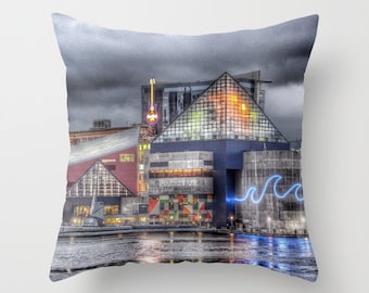 Baltimore Throw Pillow, Inner Harbor, 16x16, 18x18, 20x20, Photo pillow, Decorative, Dorm, Office, Cushion, Maryland, Landscape Pillow, MD