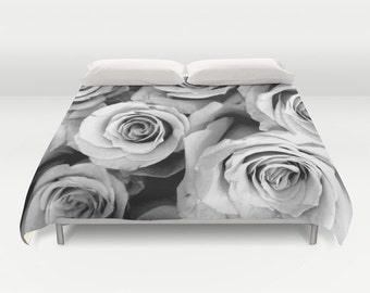 ROSES Duvet Cover, Black White Bedding, Flower bedding, Floral, Unique, Flower, Twin, Full Queen, King, Retro, Vintage, Dorm, Drama