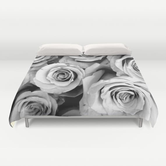 ROSES Duvet Cover Black White Bedding Flower Bedding Etsy