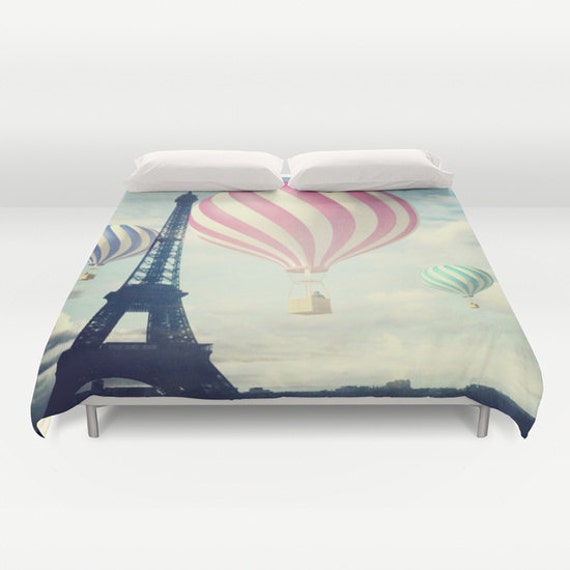 Hot Air Balloons Paris Duvet Cover Made To Order Eiffel Etsy