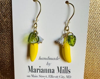 Czech glass Banana blossom earrings