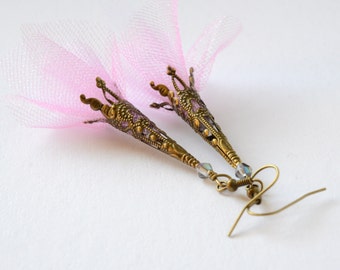 Ballerina - handmade one of a kind artisan fiber art earrings