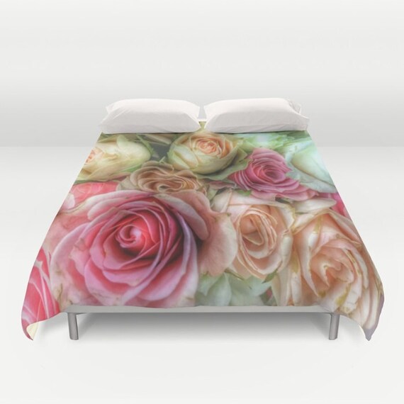 Roses Duvet Cover Pink Cream Bedding Flower Unique 50