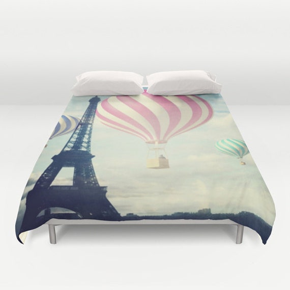 Hot Air Balloons Paris Duvet Cover Made To Order Eiffel Etsy