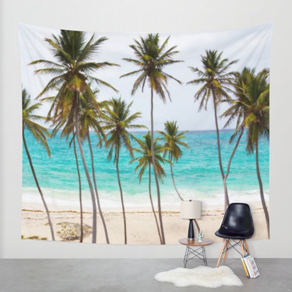 Palm Beach Wall Tapestry Palm Trees Large Size Wall Art Fine Art Office Tropical Decor Nature Teal ocean Beach Hut Dorm Coastal Etsy Canada