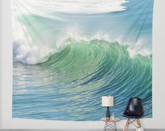 Waves Tapestry, Nautical Tapestry, Coastal Large Wall Decor, Surf Photo Tapestry, Aqua Blue Green, Office, Nature Tapestry, Beach, Dorm