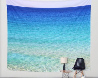 Calm Waters Tapestry, Nautical Tapestry, Coastal Large Wall Decor, Surf Photoy, Dorm, Office, Aqua Blue, Nature Beach, Ocean Tapestry