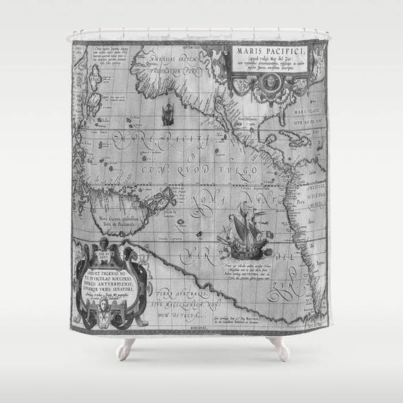 Old World Map Print Shower Curtain Vintage World Map Shower Etsy